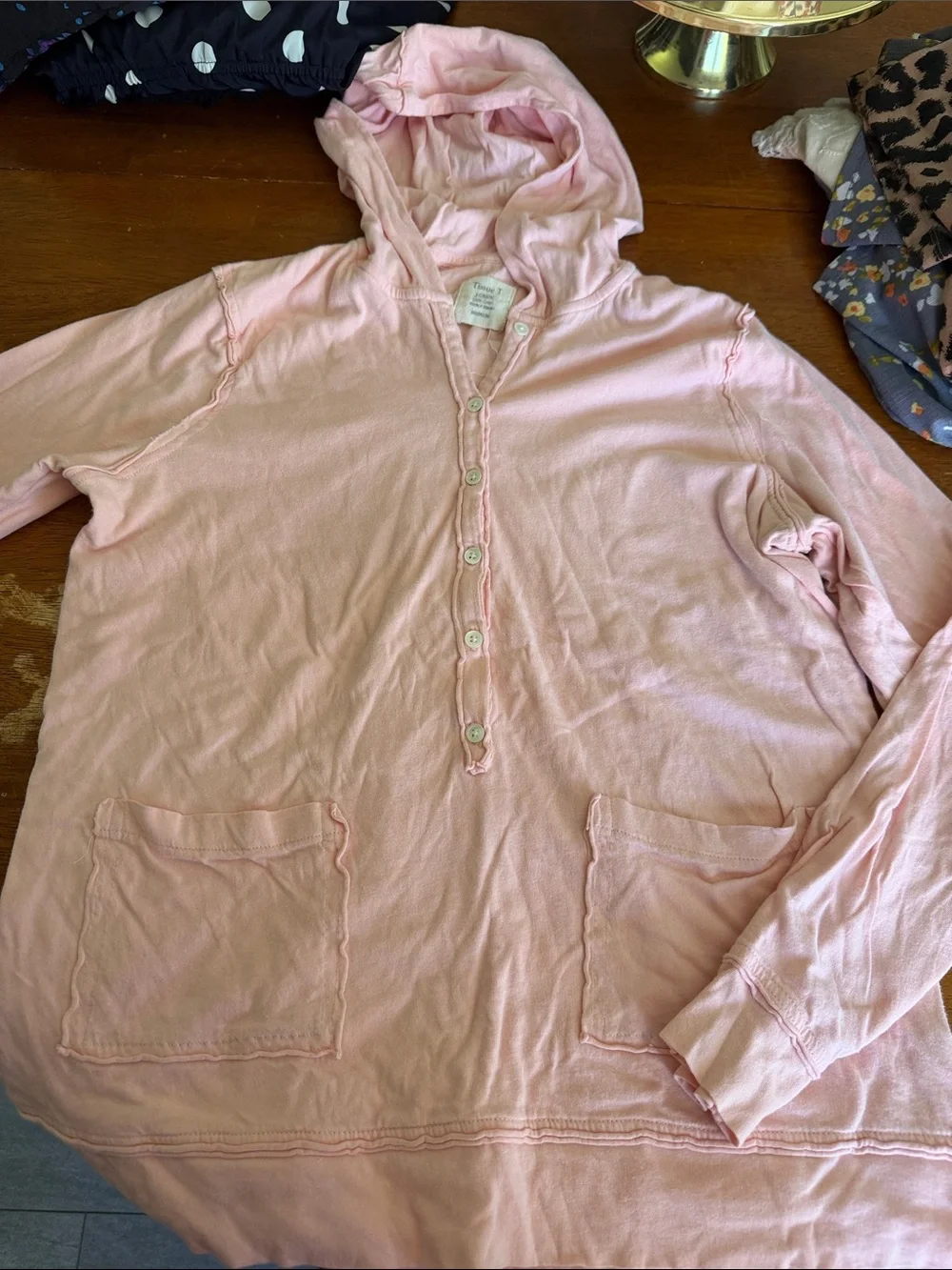 J. Crew Pale Pink Hooded Button Pullover